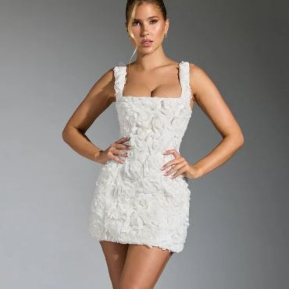 Oh Polly Floral-Appliqué Corset Mini Dress